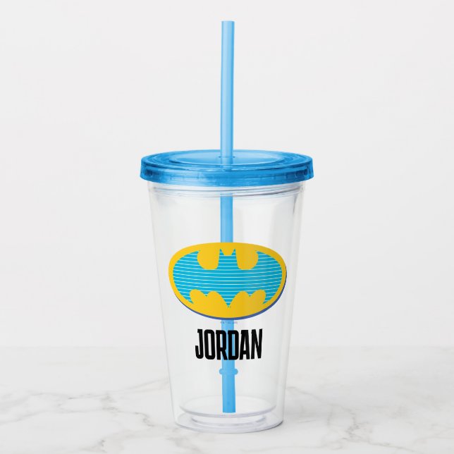 Vaso Acrílico Batman | Símbolo de franjas cian (Anverso)