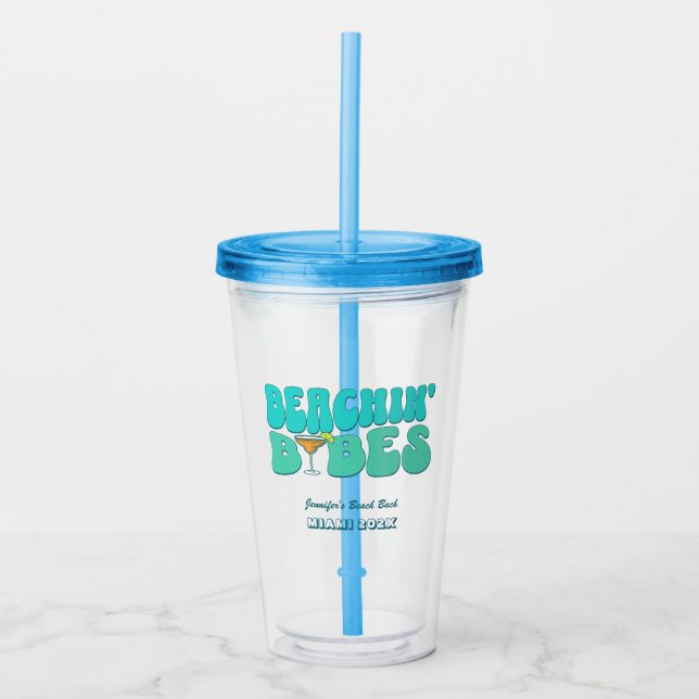 Vaso Acrílico Beach Bachelorette Party Groovy Beachin Babes (Anverso)