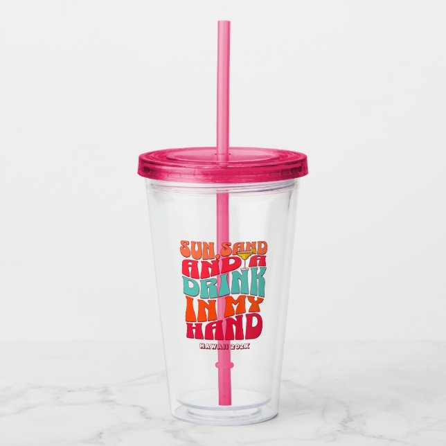 Vaso Acrílico Beach Bachelorette Party Groovy Sun Sand Bebe (Anverso)