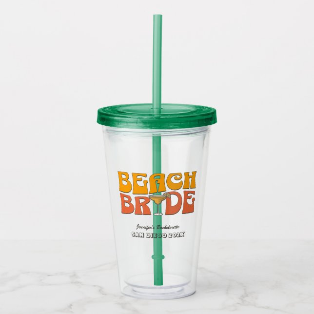 Vaso Acrílico Beach Bachelorette Party Retro Groovy Beach Bride (Anverso)