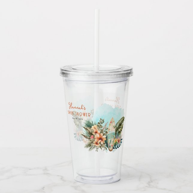 Vaso Acrílico Bebé a bordo Surf Tropical Neutral Baby Shower (Anverso)