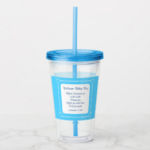Vaso Acrílico Bebé azul y blanco ducha Biblia Fiesta Verso
