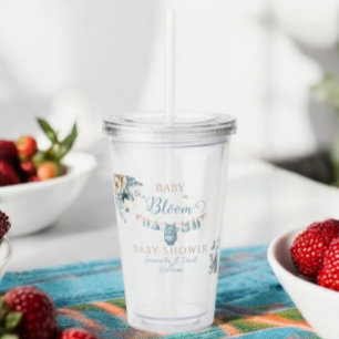 Vaso Acrílico Bebé En Bebé Floral Azul Elegante Bebé Ducha