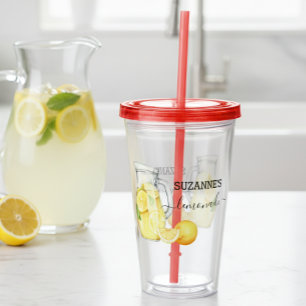Vaso Acrílico Bebida de limonada Monograma Aquarela Limones