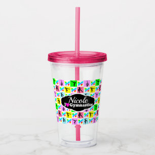 VASO ACRÍLICO BELLO DISEÑO DE GIMNASTICAS DE MARIPOSAS