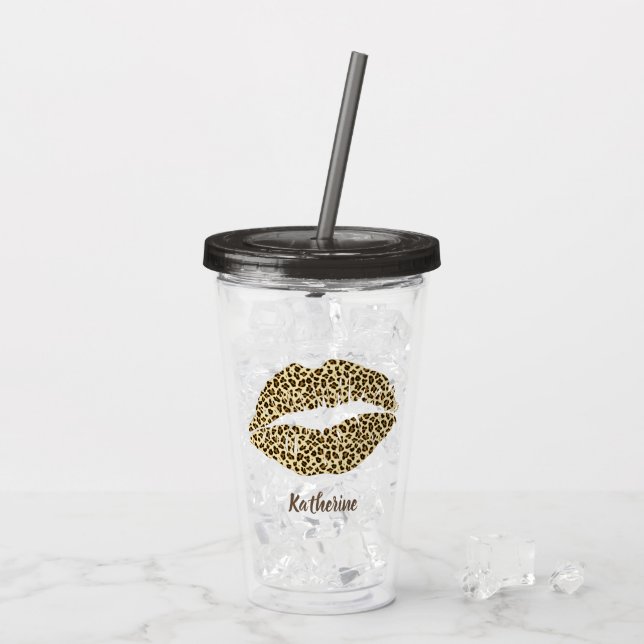 Vaso Acrílico Beso leopardo - Personalizado (Reverso (hielo))