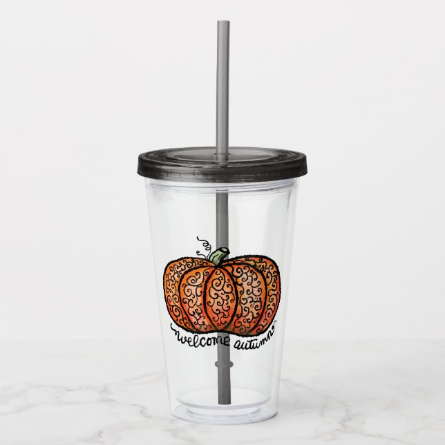 Vaso Acrílico Bienvenida Calabaza de fibra de otoño (Anverso)