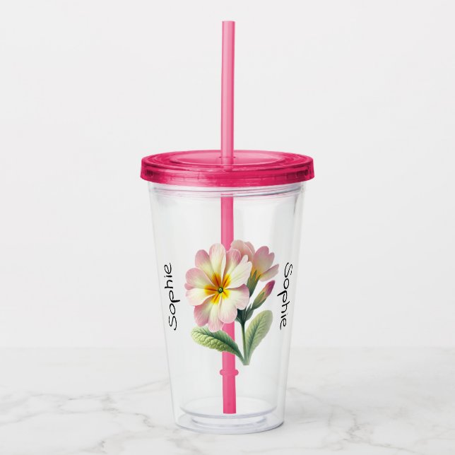Vaso Acrílico BirthFlower Febrero Primrose Tumbler con tapa (Anverso)
