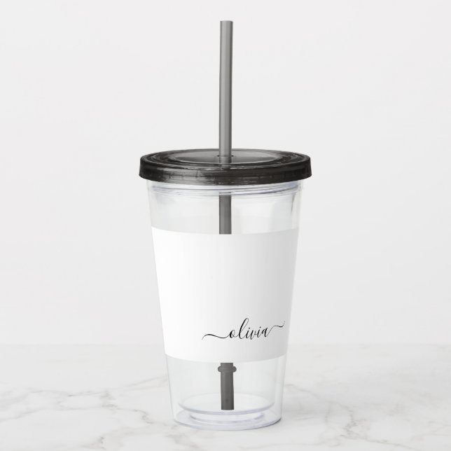 Vaso Acrílico Black White Modern Script Girly Monograma Nombre (Anverso)