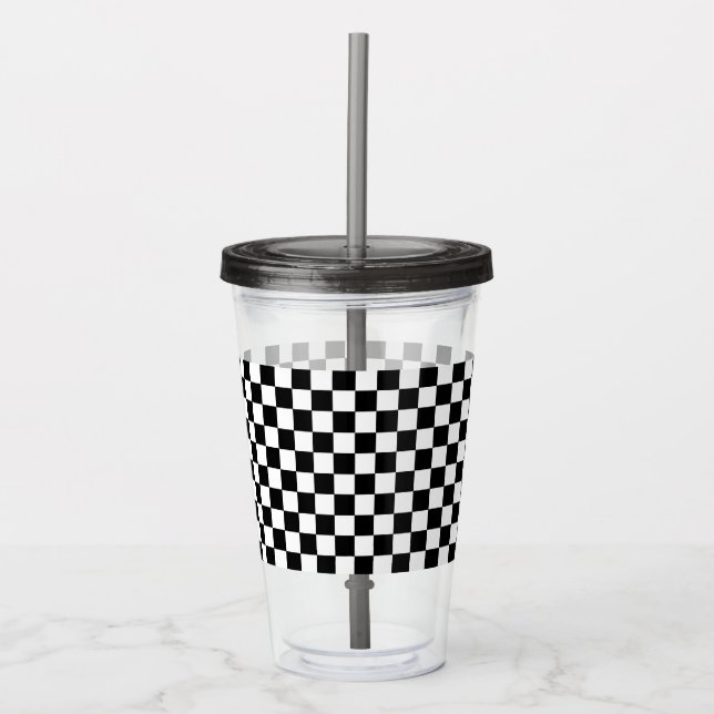 Vaso Acrílico Blanco y negro a cuadros (Anverso)