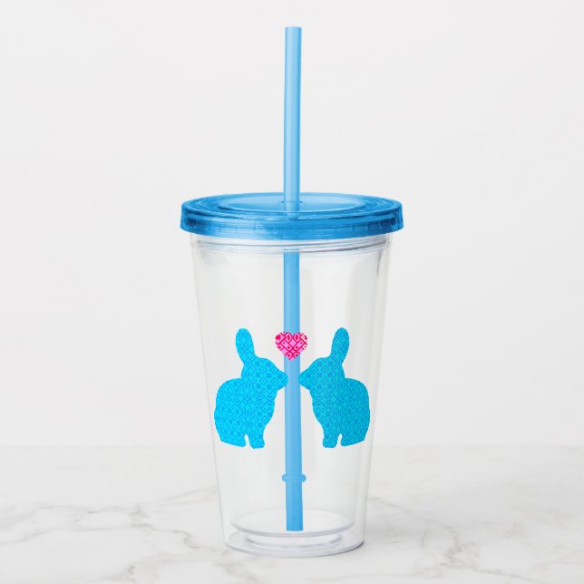 Vaso Acrílico Blue and Pink Bunny in Love Illustration (Anverso)