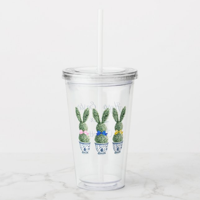 Vaso Acrílico Blue and White Chinoiserie With Rabbit Topiaries (Anverso)