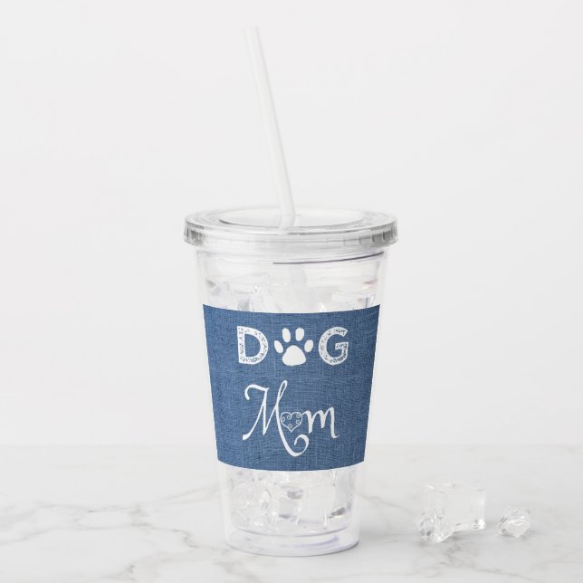 Vaso Acrílico Blue Burlap Dog Mom Acryler Tumbler (Anverso (hielo))