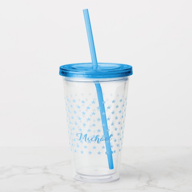 Vaso Acrílico Blue Stars Monogrammed Kids Boys Birthday Party (Izquierda)