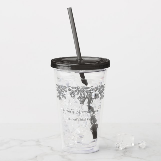 Vaso Acrílico Boda de invierno de copo de nieve plateado (Anverso (hielo))