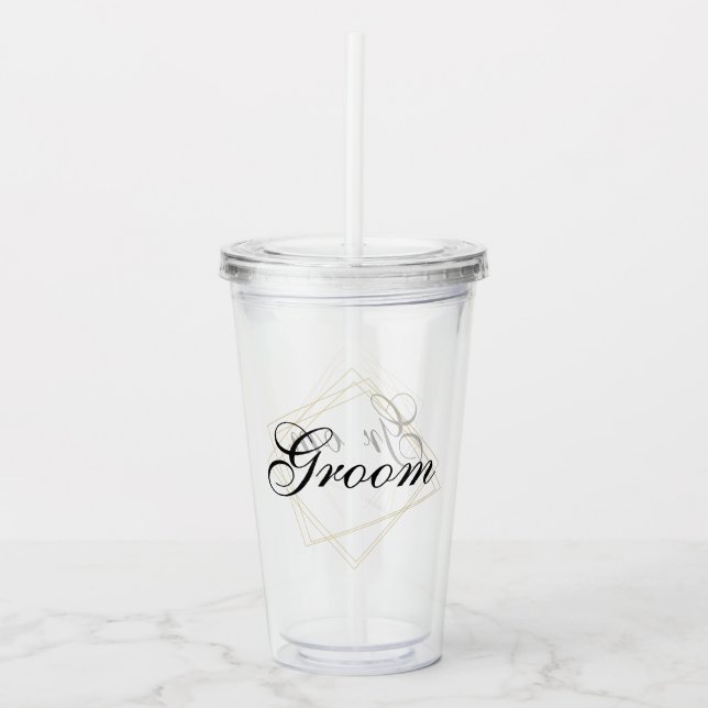Vaso Acrílico Boda de regalo cambiable de Personalizado Groom (Anverso)
