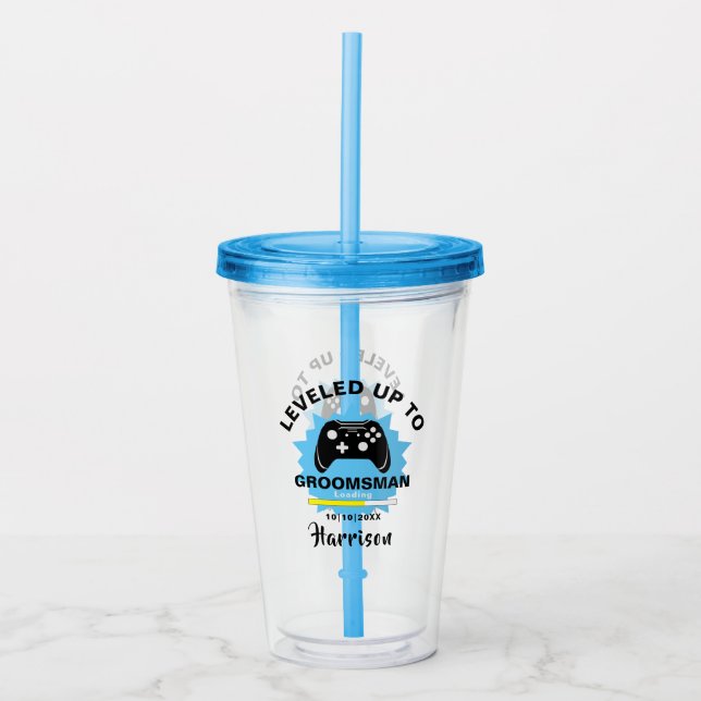 Vaso Acrílico Boda Groomsman Leveling Up Gamer (Anverso)