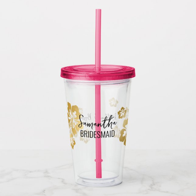 Vaso Acrílico Boda hawaiana dama de honor personalizada (Anverso)