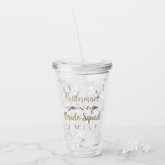 Vaso Acrílico Boda Tribal Floral Arrow Gold de la dama de honor (Anverso (hielo))