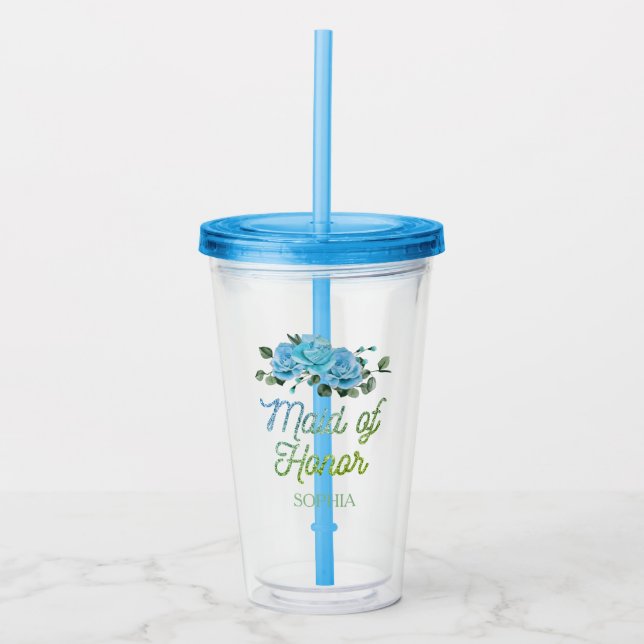 Vaso Acrílico Boda único Rosas Rustic Blue con honores (Anverso)