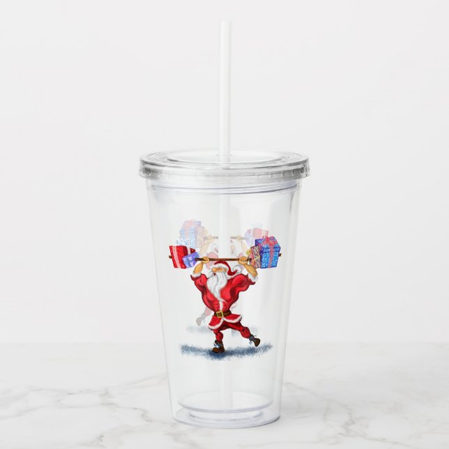 Vaso Acrílico Bodybuilder Santa Funny Navidades Tumbler Acrílico (Anverso)