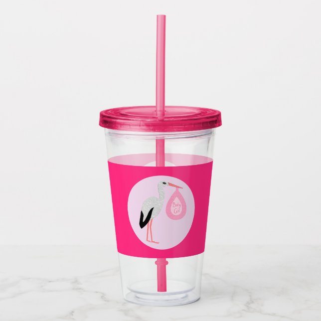 Vaso Acrílico Bonito Bebé Rosa Stork (Anverso)