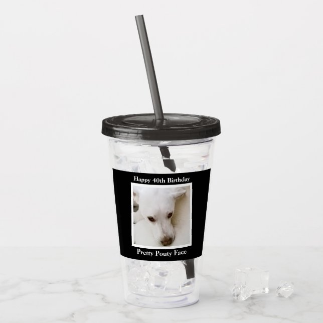 Vaso Acrílico Bonito Pouty Face Cute Perro 40 cumpleaños Negro (Anverso (hielo))
