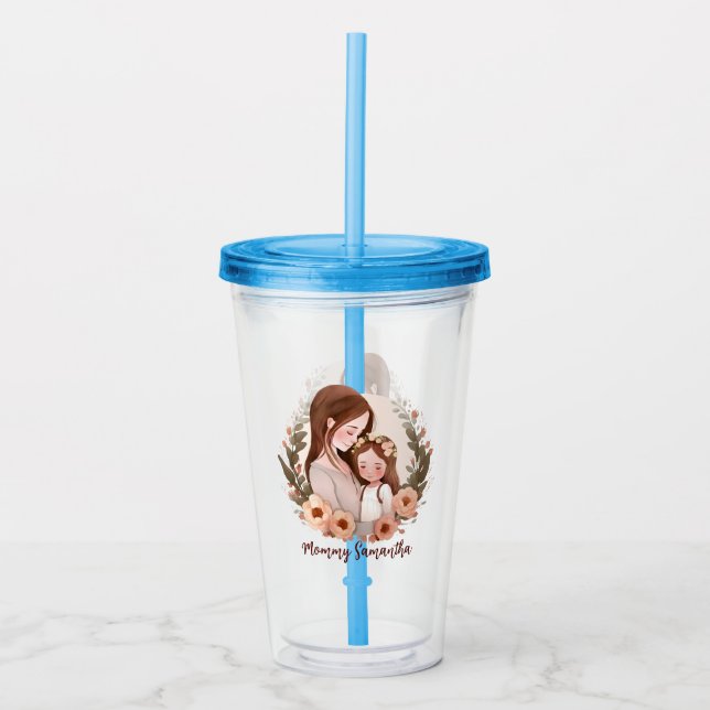 Vaso Acrílico Bono de mamá y hija adorables - Marco floral (Anverso)