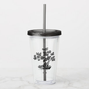 Vaso Acrílico Bonsai - Estilo chino - blanco y negro