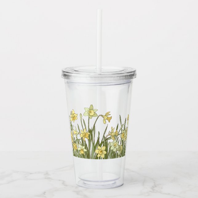 Vaso Acrílico Borde floral de vidrio péptico de daffodils amaril (Anverso)