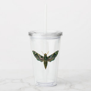 Vaso Acrílico Bosque de Medianoche Motivo de Polilla Vintage