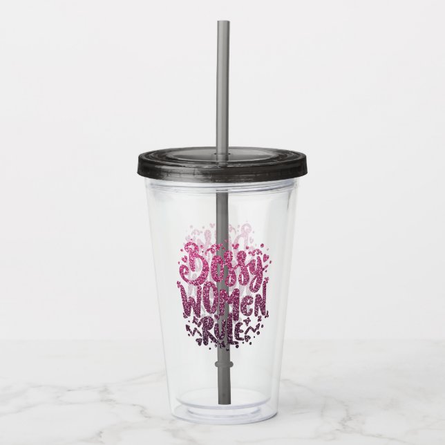 VASO ACRÍLICO BOSSY MUJERES GOBIERNO PERSONALIZADO TIPOGRAFÍA PU (Anverso)
