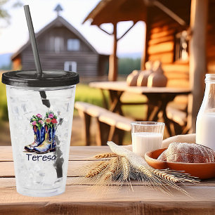 Vaso Acrílico Botas de vaquera florales personalizadas