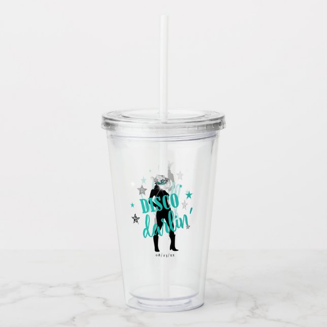 Vaso Acrílico Botas y Brillo Disco Querida Azul Turquesa ID925  (Anverso)