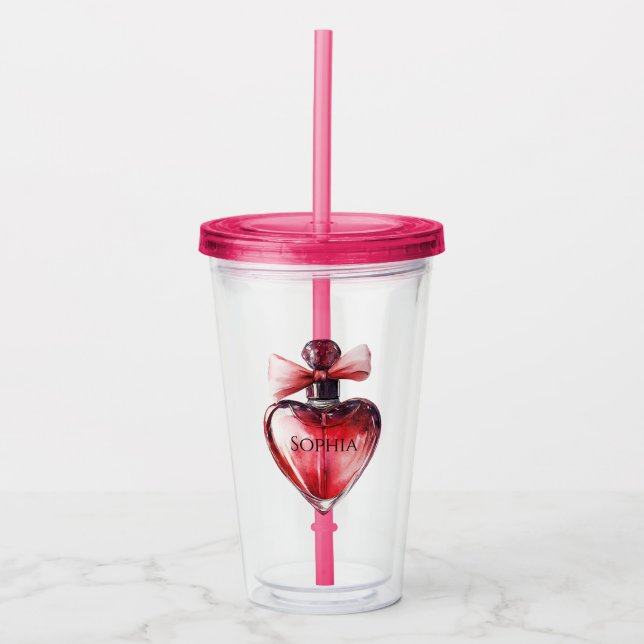 Vaso Acrílico Botella Perfume del Corazón Rojo (Anverso)
