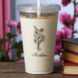 Vaso Acrílico Bow Rosa Floral Personalizado Para La Noviaria