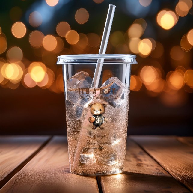 Vaso Acrílico Boy Bearly Wait American Football Baby Shower (Teddy Bear Boy "We Can Bearly Wait!" American Football Baby Shower Acrylic Tumbler)