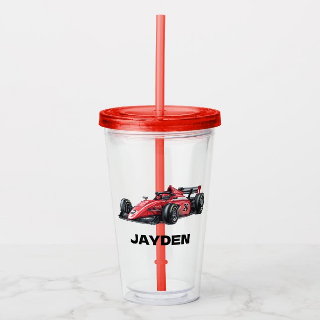 Vaso Acrílico Boys Red Racing Car Personalised  (Anverso)