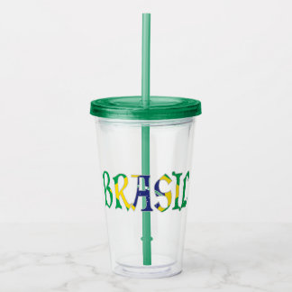 Vaso Acrílico Brasil en portugués con colores de bandera