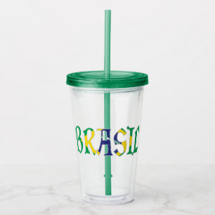 Vaso Acrílico Brasil en portugués en colores de bandera