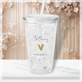 Vaso Acrílico Bridesmaid Gold Heart Modern Script