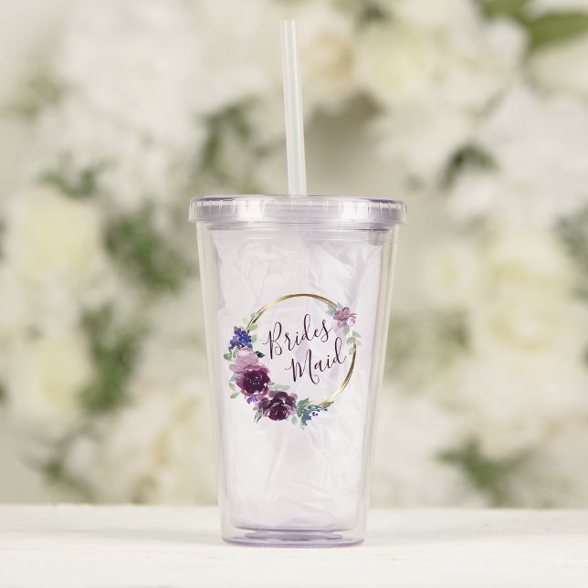 Vaso Acrílico Bridesmaid Purple Floral Wreath Boho Hoop Boda (Subido por el creador)