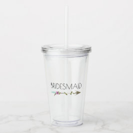 Vaso Acrílico Bridesmaid Tribal Floral Arrow Boda Bachlorette