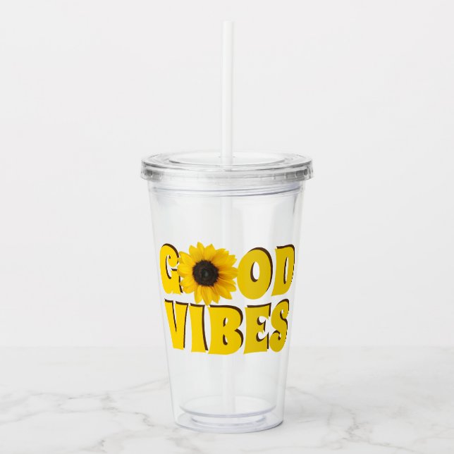 Vaso Acrílico Buenas vibraciones | Girasol amarillo brillante (Anverso)