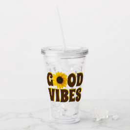 Vaso Acrílico Buenas vibraciones | Girasol amarillo brillante