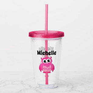 Vaso Acrílico Búho rosa lindo con nombre personalizado para la f