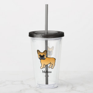 Vaso Acrílico Bulldog Francés Ciervo Dibujo Animado Perro & Nomb