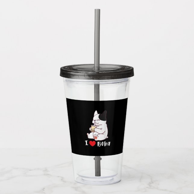 Vaso Acrílico Bulldog francés me encanta Boba Cortar té de leche (Anverso)