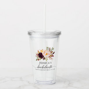 Vaso Acrílico Burgundy Marsala Bachelorette Party Favor Tumbler