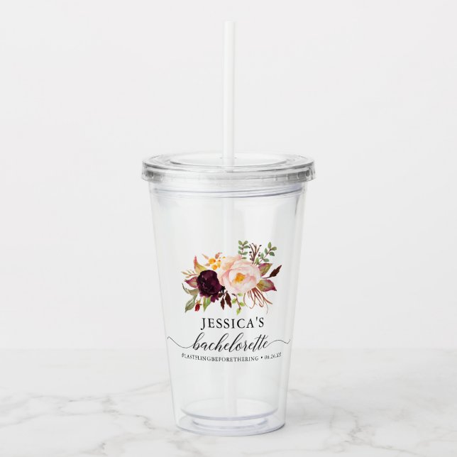 Vaso Acrílico Burgundy Marsala Bachelorette Party Favor Tumbler (Anverso)